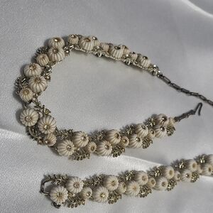 JewelCraft Cream Floral Necklace and Bracelet Set, Missing Stones